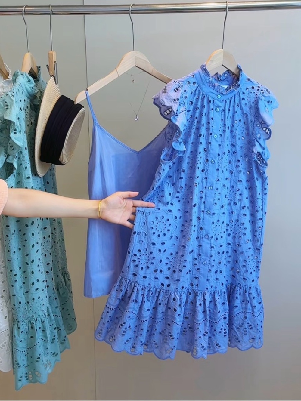Eyelet Ruffle Dress - Green - Picture 3 of 7